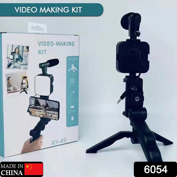 Vlogging Kit for Video Making with Mic, Mini Tripod Stand, LED Light & Phone Holder Clip