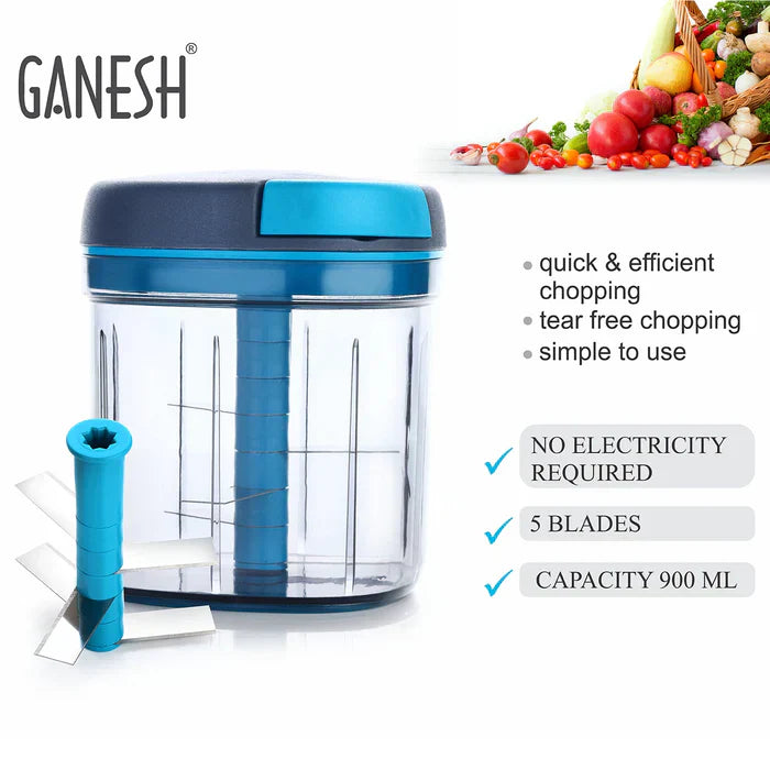 Ganesh Master Chopper with 5 Stainless Steel Blades, XL Large Jumbo Chopper (900 Ml)