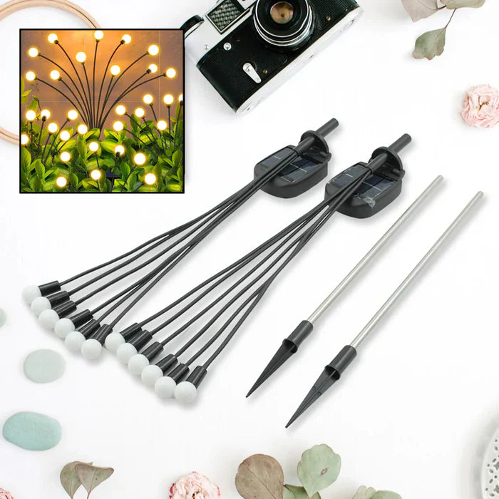 Solar Garden Lights - Solar-Powered Firefly Lamps (2 PCS Set, 12 LED Warm Light)