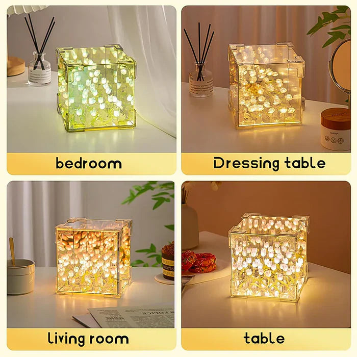 Cube Tulip Night Lamp  Led Decorative Nights Lamp for Bedroom