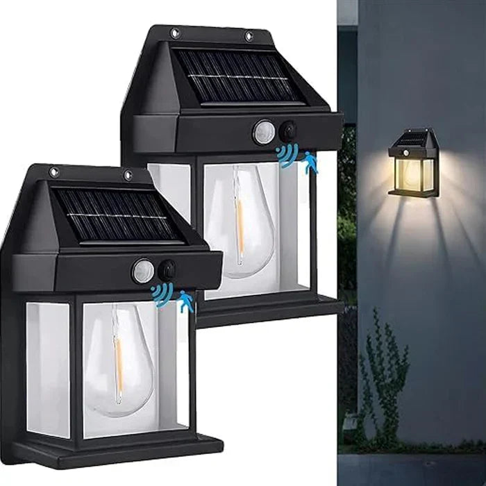 Solar Wall Lantern with Motion Sensor | Outdoor Wireless Dusk to Dawn Porch Light