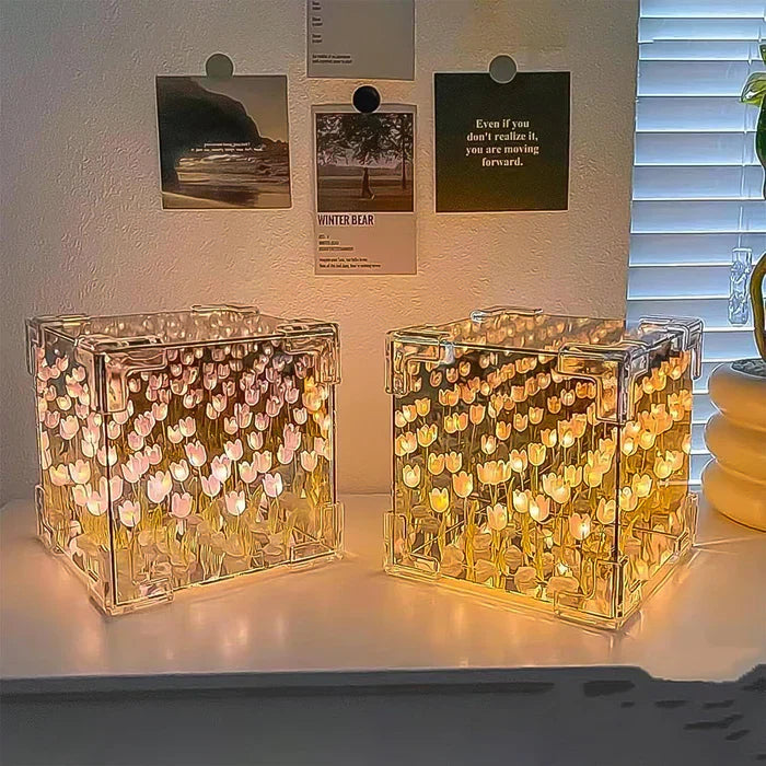 Cube Tulip Night Lamp  Led Decorative Nights Lamp for Bedroom