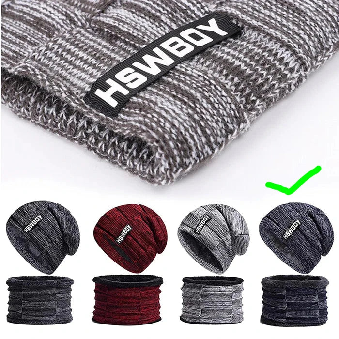 Soft Unisex Woolen Beanie Cap + Muffler Scarf Set Black