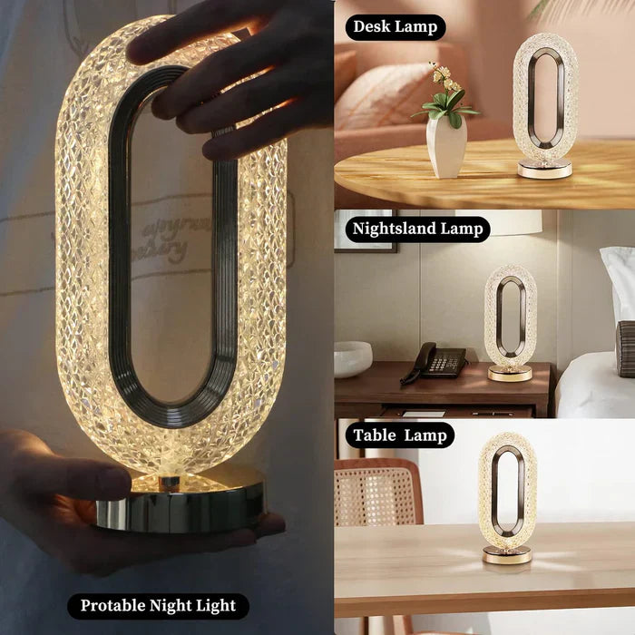 Touch Control Crystal Table Desk Lamp | 3-Way Dimmable, USB Rechargeable